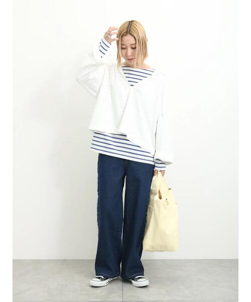 Samansa Mos2 blue（サマンサモスモスブルー）の「◎サイドフリンジデニムパンツ（デニムパンツ・レディース・ブルー/チャコールグレー/ネイビー・F）」の20枚目の写真