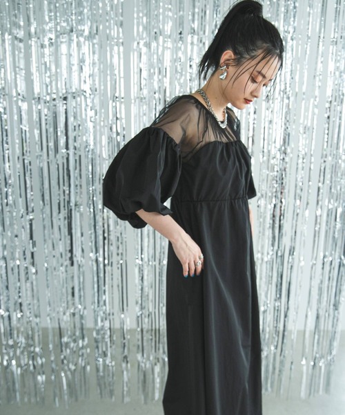 bohmal（ボマール）の「タフタ×チュールドッキングワンピース（ワンピース・レディース・ブラック/アイボリー・MEDIUM）」の9枚目の写真