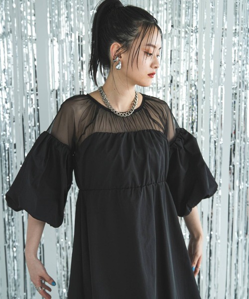 bohmal（ボマール）の「タフタ×チュールドッキングワンピース（ワンピース・レディース・ブラック/アイボリー・MEDIUM）」の4枚目の写真