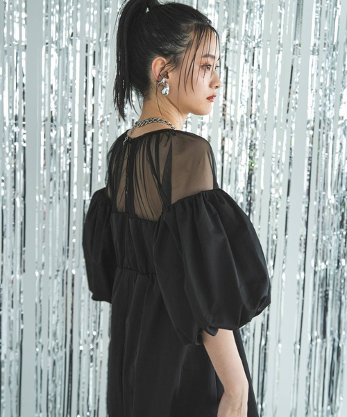 bohmal（ボマール）の「タフタ×チュールドッキングワンピース（ワンピース・レディース・ブラック/アイボリー・MEDIUM）」の5枚目の写真