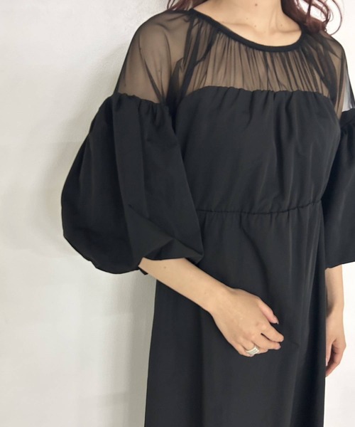 タフタ×チュールドッキングワンピース（ワンピース）｜bohmal