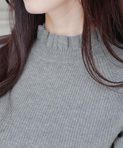 mily bilet（ミウィビレット）の「【mily bilet】上品さ漂う大人フェミニン。衿フリルキャンディースリーブニットトップス（ニット/セーター・レディース・モカ/グレー/アイボリー/ブラック・X-LARGE/SMALL/MEDIUM/LARGE）」の19枚目の写真