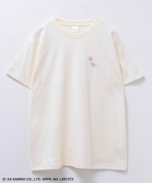sanrio(サンリオ)の「Sanrio characters サンリオキャラクターワンポイント刺繍Tシャツ(Tシャツ/カットソー・レディース・クリーム/ライトグレー/パープル/オートミール・フリー)」の2枚目の写真
