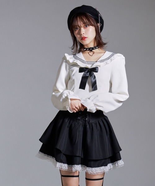 Diable baiser（ディアブルベーゼ）の「セーラーカラーブラウス学生服風セットアップ3点セット（セットアップ・レディース・ホワイト・LARGE/MEDIUM/SMALL）」の17枚目の写真
