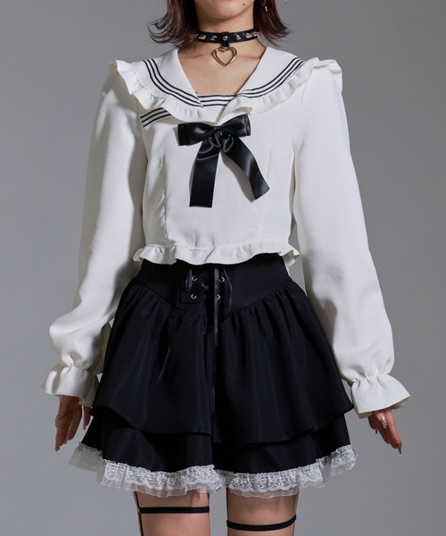 Diable baiser（ディアブルベーゼ）の「セーラーカラーブラウス学生服風セットアップ3点セット（セットアップ・レディース・ホワイト・LARGE/MEDIUM/SMALL）」の12枚目の写真