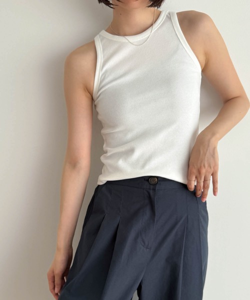 CANAL JEAN（キャナルジーン）の「El mar　リブストレッチアメスリタンク（タンクトップ・レディース・ブラック/ライトカーキ/ホワイト/グレー・ONE SIZE）」の2枚目の写真