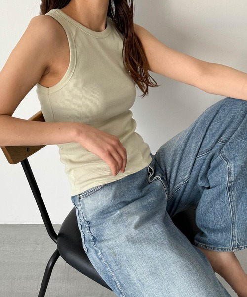 CANAL JEAN（キャナルジーン）の「El mar　リブストレッチアメスリタンク（タンクトップ・レディース・ブラック/ライトカーキ/ホワイト/グレー・ONE SIZE）」の17枚目の写真