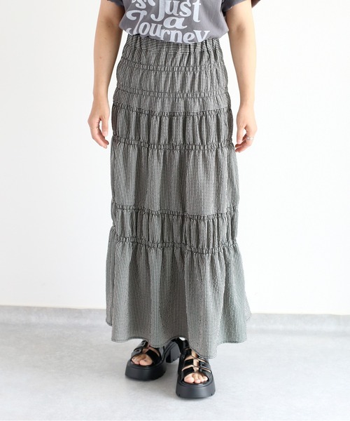 cepo(セポ)の「リサイクルポリサッカー シャーリングスカート<セットアップ可能>(スカート・レディース・ブラック/ブラック×ホワイト/オリーブ・M)」の15枚目の写真