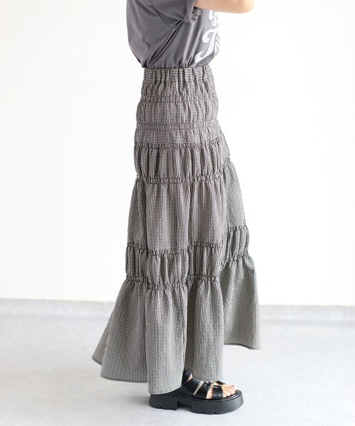 cepo(セポ)の「リサイクルポリサッカー シャーリングスカート<セットアップ可能>(スカート・レディース・ブラック/ブラック×ホワイト/オリーブ・M)」の19枚目の写真