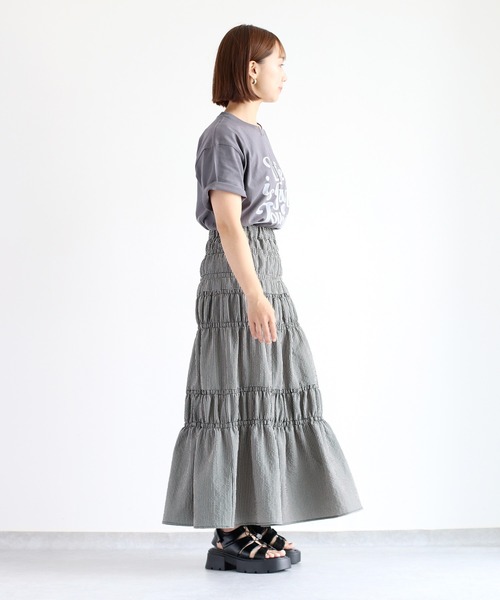 cepo(セポ)の「リサイクルポリサッカー シャーリングスカート<セットアップ可能>(スカート・レディース・ブラック/ブラック×ホワイト/オリーブ・M)」の22枚目の写真