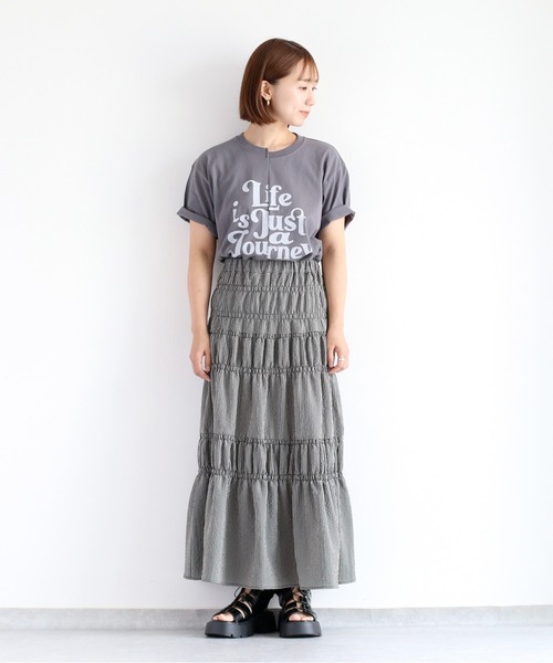 cepo(セポ)の「リサイクルポリサッカー シャーリングスカート<セットアップ可能>(スカート・レディース・ブラック/ブラック×ホワイト/オリーブ・M)」の21枚目の写真