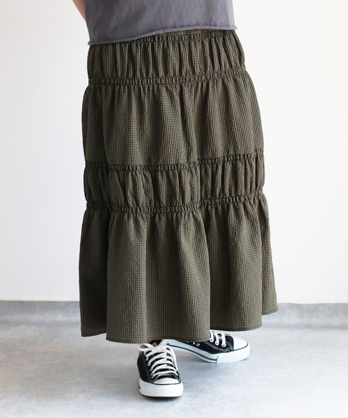 cepo(セポ)の「リサイクルポリサッカー シャーリングスカート<セットアップ可能>(スカート・レディース・ブラック/ブラック×ホワイト/オリーブ・M)」の11枚目の写真