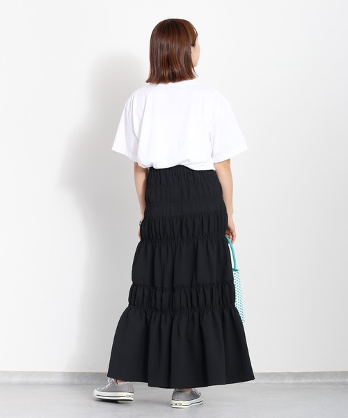 cepo(セポ)の「リサイクルポリサッカー シャーリングスカート<セットアップ可能>(スカート・レディース・ブラック/ブラック×ホワイト/オリーブ・M)」の8枚目の写真