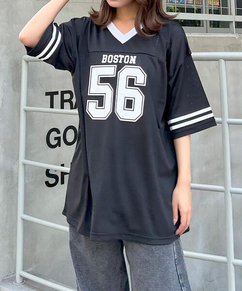 INGNI（イング）の「ナンバリングメッシュチュニック（Tシャツ/カットソー・レディース・ネイビー/ブラック/オフホワイト・M）」の2枚目の写真