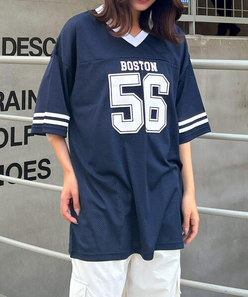 INGNI（イング）の「ナンバリングメッシュチュニック（Tシャツ/カットソー・レディース・ネイビー/ブラック/オフホワイト・M）」の5枚目の写真