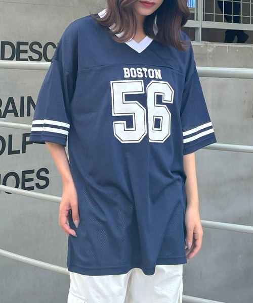 INGNI（イング）の「ナンバリングメッシュチュニック（Tシャツ/カットソー・レディース・ネイビー/ブラック/オフホワイト・M）」の3枚目の写真