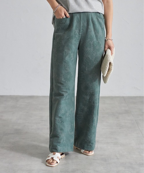 each（イーチ）の「【日本製】ボタニカル柄コットンワイドパンツ（その他パンツ・レディース・ブラック/ネイビー/グリーン・FREE）」の3枚目の写真