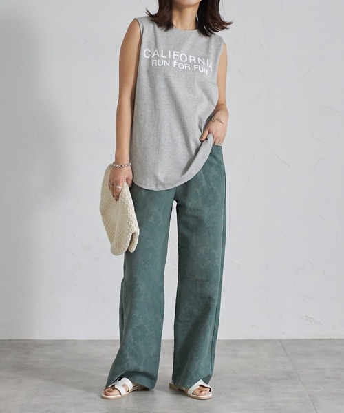 each（イーチ）の「【日本製】ボタニカル柄コットンワイドパンツ（その他パンツ・レディース・ブラック/ネイビー/グリーン・FREE）」の7枚目の写真