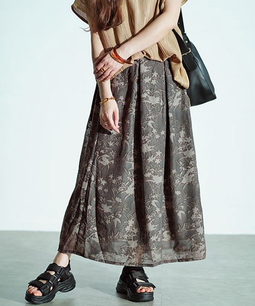 ボタニカル柄フロッキープリントタックフレアスカート（スカート）｜GOLDJAPAN（ゴールドジャパン）