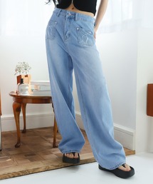 Girly Doll | リボン刺繍ワイドデニムパンツ(デニムパンツ)