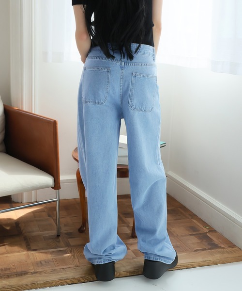 Girly Doll（ガーリードール）の「リボン刺繍ワイドデニムパンツ（デニムパンツ・レディース・ブルー・S/M/L）」の5枚目の写真