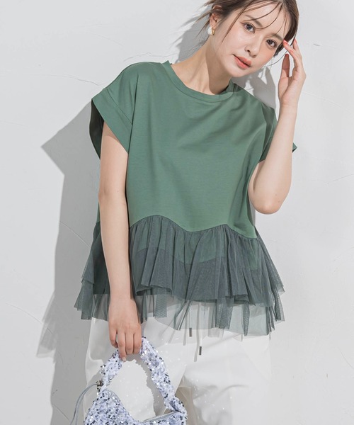 VICKY（ビッキー）の「【気映えトップス】チュールドッキングトップス≪洗濯機で洗える≫（Tシャツ/カットソー・レディース・グリーン/ブラック/ホワイト・M）」の19枚目の写真