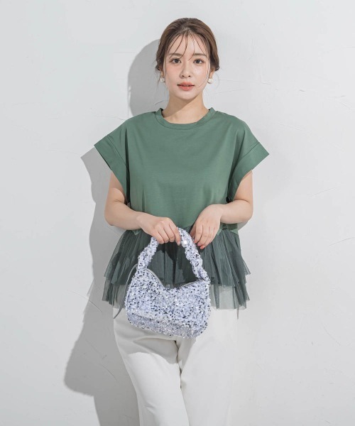 VICKY（ビッキー）の「【気映えトップス】チュールドッキングトップス≪洗濯機で洗える≫（Tシャツ/カットソー・レディース・グリーン/ブラック/ホワイト・M）」の20枚目の写真