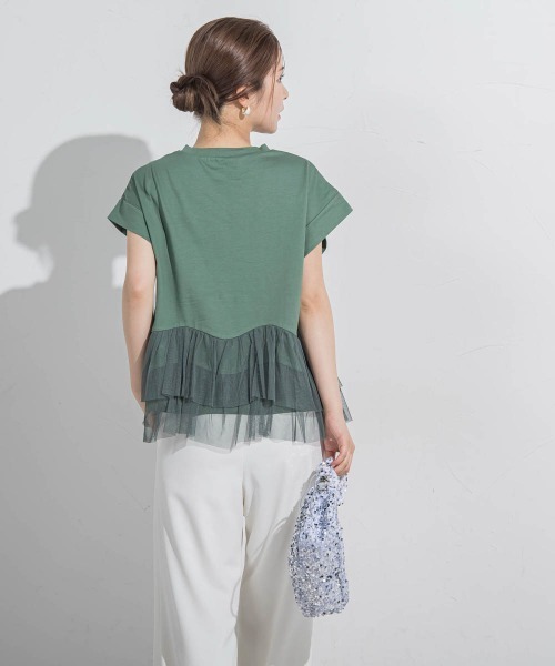 VICKY（ビッキー）の「【気映えトップス】チュールドッキングトップス≪洗濯機で洗える≫（Tシャツ/カットソー・レディース・グリーン/ブラック/ホワイト・M）」の22枚目の写真