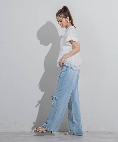 VICKY（ビッキー）の「【気映えトップス】チュールドッキングトップス≪洗濯機で洗える≫（Tシャツ/カットソー・レディース・グリーン/ブラック/ホワイト・M）」の9枚目の写真