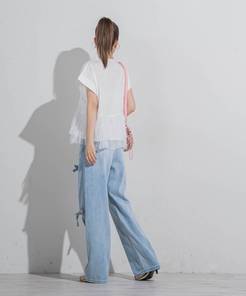 VICKY（ビッキー）の「【気映えトップス】チュールドッキングトップス≪洗濯機で洗える≫（Tシャツ/カットソー・レディース・グリーン/ブラック/ホワイト・M）」の10枚目の写真