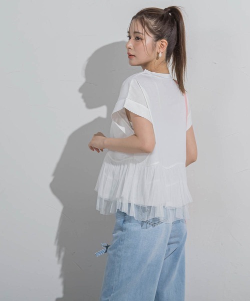 VICKY（ビッキー）の「【気映えトップス】チュールドッキングトップス≪洗濯機で洗える≫（Tシャツ/カットソー・レディース・グリーン/ブラック/ホワイト・M）」の5枚目の写真