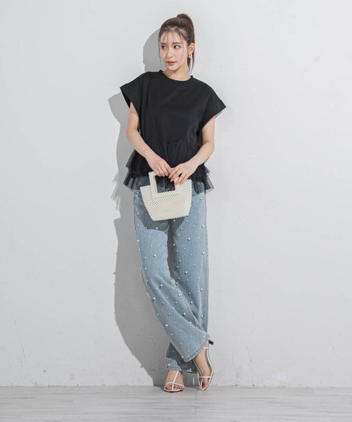 VICKY（ビッキー）の「【気映えトップス】チュールドッキングトップス≪洗濯機で洗える≫（Tシャツ/カットソー・レディース・グリーン/ブラック/ホワイト・M）」の15枚目の写真