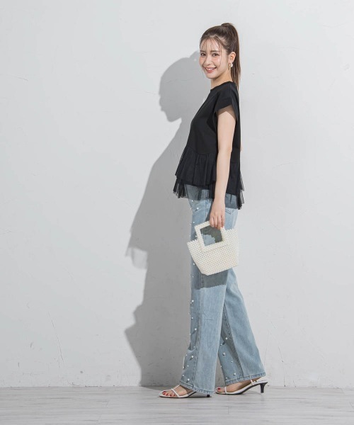 VICKY（ビッキー）の「【気映えトップス】チュールドッキングトップス≪洗濯機で洗える≫（Tシャツ/カットソー・レディース・グリーン/ブラック/ホワイト・M）」の16枚目の写真