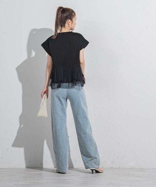 VICKY（ビッキー）の「【気映えトップス】チュールドッキングトップス≪洗濯機で洗える≫（Tシャツ/カットソー・レディース・グリーン/ブラック/ホワイト・M）」の17枚目の写真