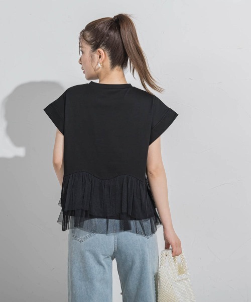 VICKY（ビッキー）の「【気映えトップス】チュールドッキングトップス≪洗濯機で洗える≫（Tシャツ/カットソー・レディース・グリーン/ブラック/ホワイト・M）」の14枚目の写真