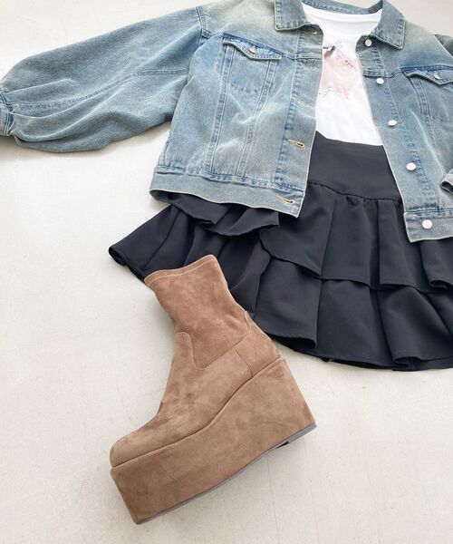 MAJESTIC LEGON（マジェスティックレゴン）の「厚底ストレッチショートブーツ（ブーツ・レディース・ブラウン/ブラック/ブラック系その他・LARGE/MEDIUM/X-LARGE）」の17枚目の写真