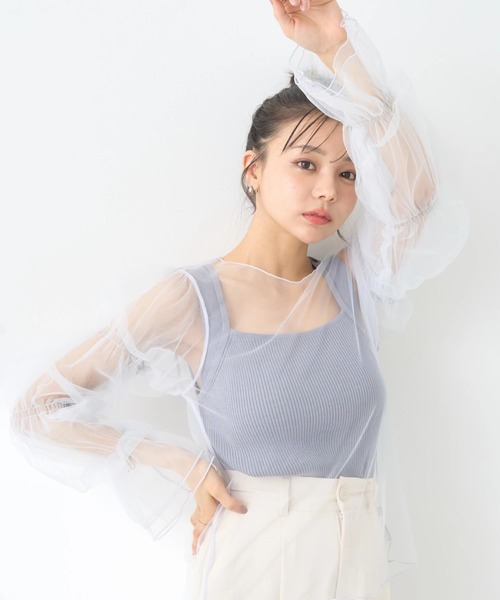 earth music&ecology(アースミュージックアンドエコロジー)の「袖デザインシアープルオーバー(Tシャツ/カットソー・レディース・サックスブルー/グレイッシュベージュ/ブラック/アイボリー・FREE)」の4枚目の写真