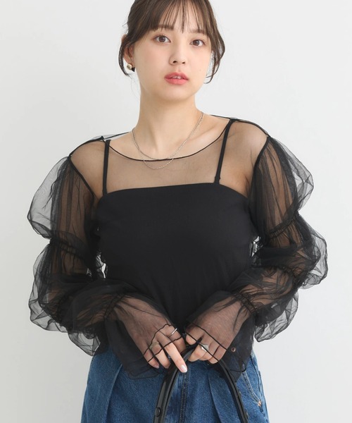 earth music&ecology(アースミュージックアンドエコロジー)の「袖デザインシアープルオーバー(Tシャツ/カットソー・レディース・サックスブルー/グレイッシュベージュ/ブラック/アイボリー・FREE)」の1枚目の写真