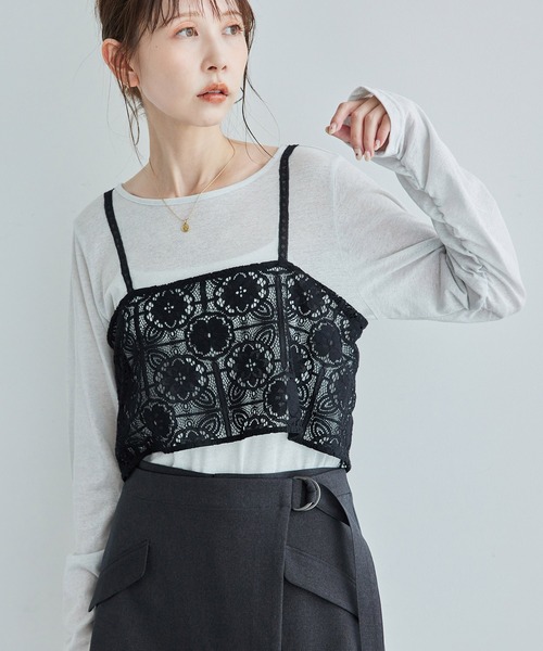 ROPE' PICNIC（ロペピクニック）の「レイヤードレースビスチェ（キャミソール・レディース・ブラック/オフホワイト/イエロー系その他3・FREE）」の18枚目の写真