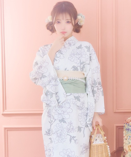 Retica(レティカ)の「浴衣 ワンピース セット セパレート 線画 フラワー ゆかた3点セット 浴衣羽織 ワンピース 兵児帯 かわいい キャミワンピース(浴衣・レディース・ピンク/クリーム・FREE)」の2枚目の写真