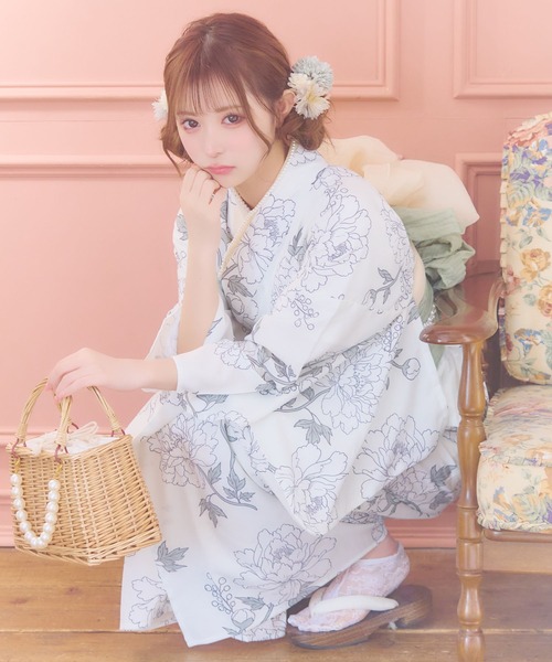 Retica(レティカ)の「浴衣 ワンピース セット セパレート 線画 フラワー ゆかた3点セット 浴衣羽織 ワンピース 兵児帯 かわいい キャミワンピース(浴衣・レディース・ピンク/クリーム・FREE)」の22枚目の写真