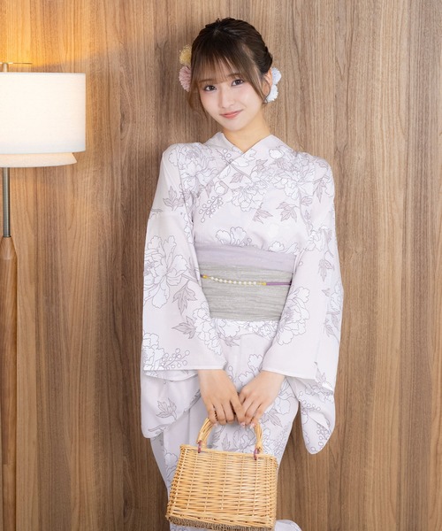 Retica(レティカ)の「浴衣 ワンピース セット セパレート 線画 フラワー ゆかた3点セット 浴衣羽織 ワンピース 兵児帯 かわいい キャミワンピース(浴衣・レディース・ピンク/クリーム・FREE)」の3枚目の写真
