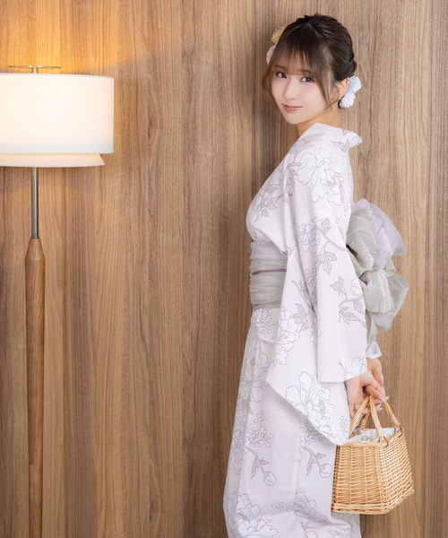 Retica(レティカ)の「浴衣 ワンピース セット セパレート 線画 フラワー ゆかた3点セット 浴衣羽織 ワンピース 兵児帯 かわいい キャミワンピース(浴衣・レディース・ピンク/クリーム・FREE)」の4枚目の写真