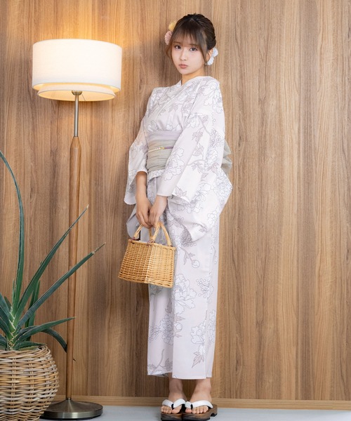 Retica(レティカ)の「浴衣 ワンピース セット セパレート 線画 フラワー ゆかた3点セット 浴衣羽織 ワンピース 兵児帯 かわいい キャミワンピース(浴衣・レディース・ピンク/クリーム・FREE)」の6枚目の写真