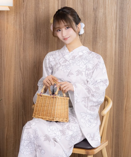 Retica(レティカ)の「浴衣 ワンピース セット セパレート 線画 フラワー ゆかた3点セット 浴衣羽織 ワンピース 兵児帯 かわいい キャミワンピース(浴衣・レディース・ピンク/クリーム・FREE)」の9枚目の写真
