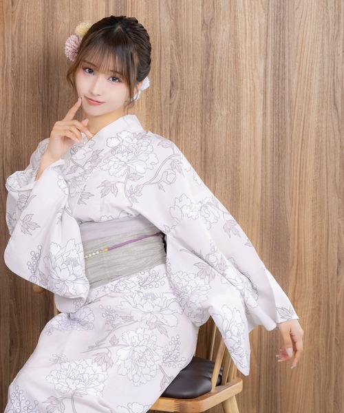 Retica(レティカ)の「浴衣 ワンピース セット セパレート 線画 フラワー ゆかた3点セット 浴衣羽織 ワンピース 兵児帯 かわいい キャミワンピース(浴衣・レディース・ピンク/クリーム・FREE)」の10枚目の写真