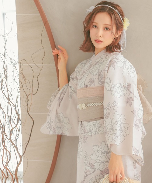 Retica(レティカ)の「浴衣 ワンピース セット セパレート 線画 フラワー ゆかた3点セット 浴衣羽織 ワンピース 兵児帯 かわいい キャミワンピース(浴衣・レディース・ピンク/クリーム・FREE)」の13枚目の写真