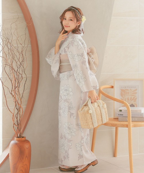 Retica(レティカ)の「浴衣 ワンピース セット セパレート 線画 フラワー ゆかた3点セット 浴衣羽織 ワンピース 兵児帯 かわいい キャミワンピース(浴衣・レディース・ピンク/クリーム・FREE)」の15枚目の写真