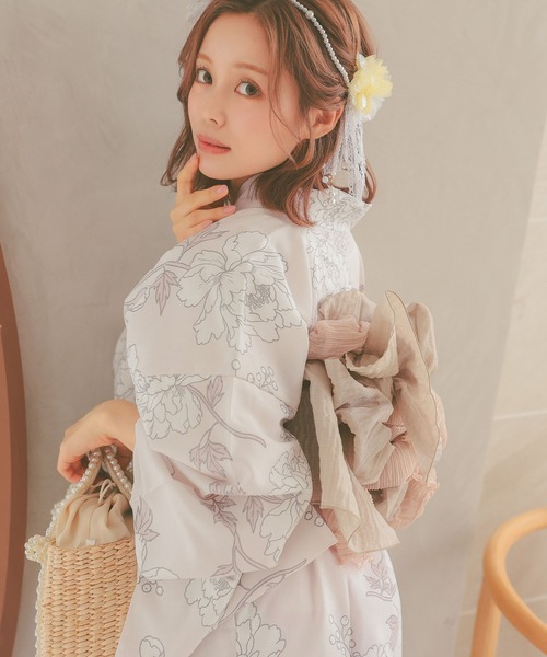 Retica(レティカ)の「浴衣 ワンピース セット セパレート 線画 フラワー ゆかた3点セット 浴衣羽織 ワンピース 兵児帯 かわいい キャミワンピース(浴衣・レディース・ピンク/クリーム・FREE)」の17枚目の写真