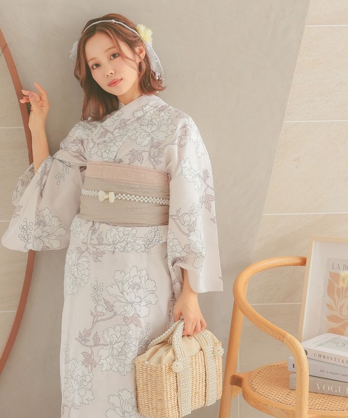 Retica(レティカ)の「浴衣 ワンピース セット セパレート 線画 フラワー ゆかた3点セット 浴衣羽織 ワンピース 兵児帯 かわいい キャミワンピース(浴衣・レディース・ピンク/クリーム・FREE)」の18枚目の写真